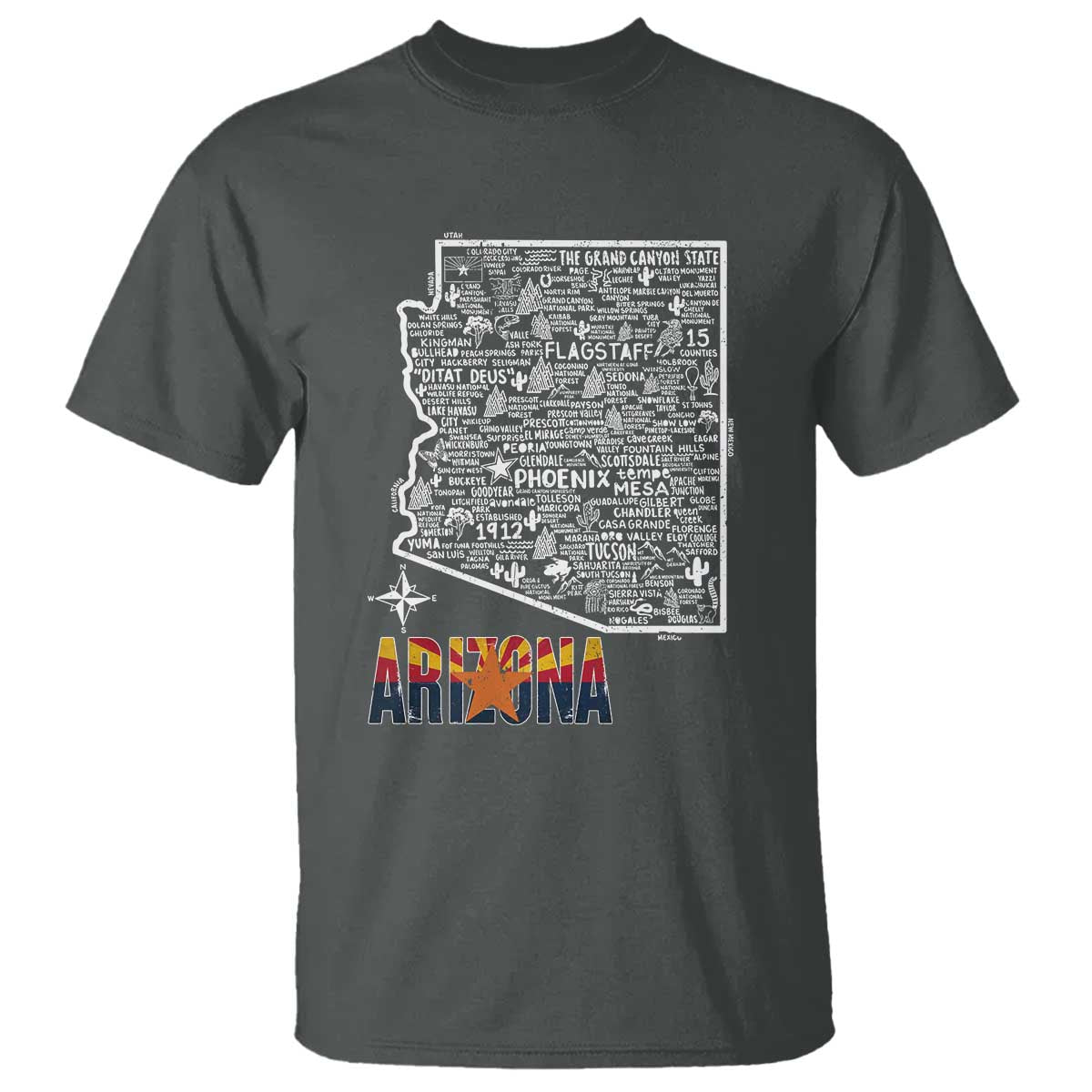 Arizona Map Phoenix Sedona Tucson Southwest Travel T Shirt