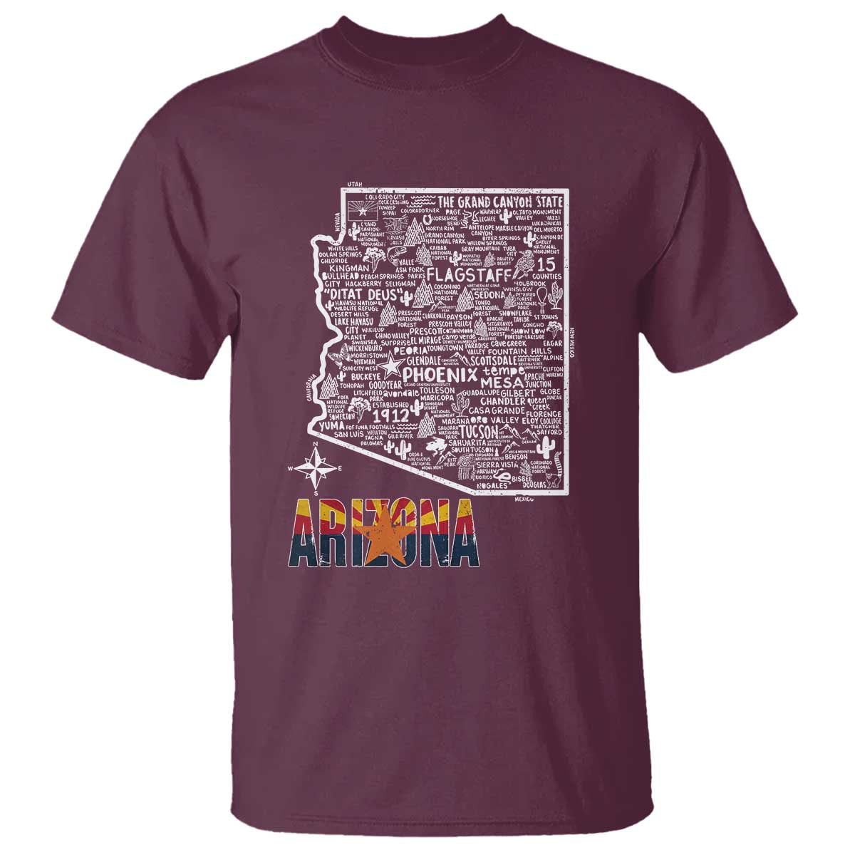 Arizona Map Phoenix Sedona Tucson Southwest Travel T Shirt