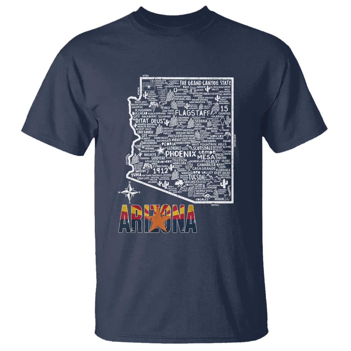 Arizona Map Phoenix Sedona Tucson Southwest Travel T Shirt