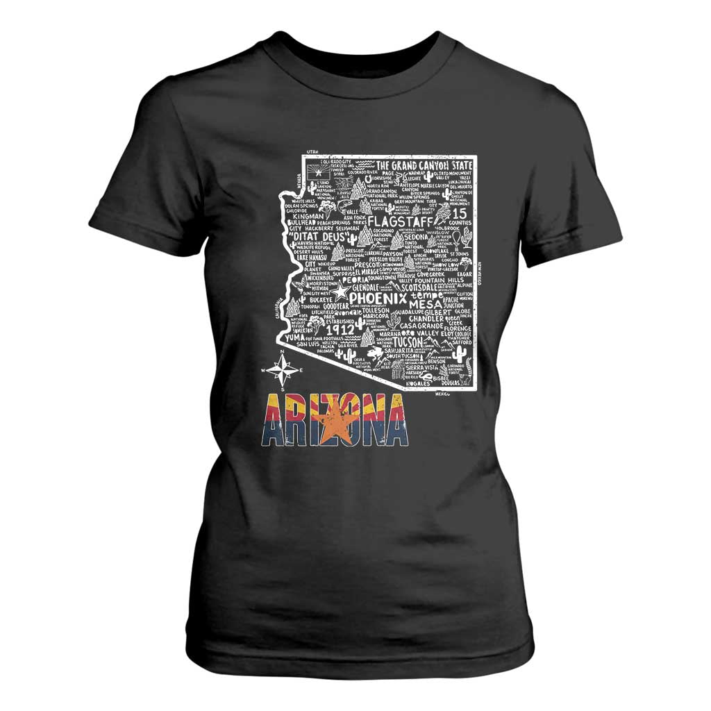 Arizona Map Phoenix Sedona Tucson Southwest Travel T Shirt For Women