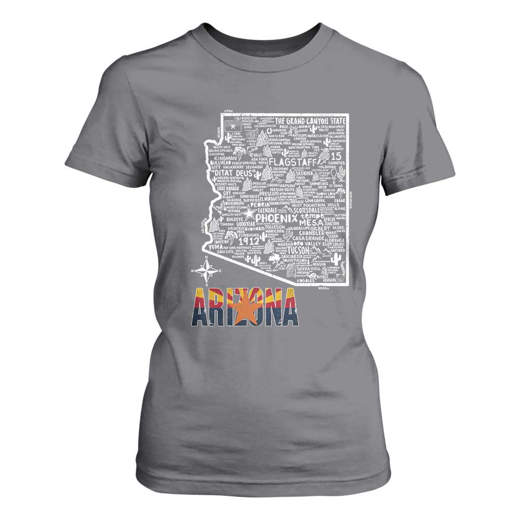 Arizona Map Phoenix Sedona Tucson Southwest Travel T Shirt For Women