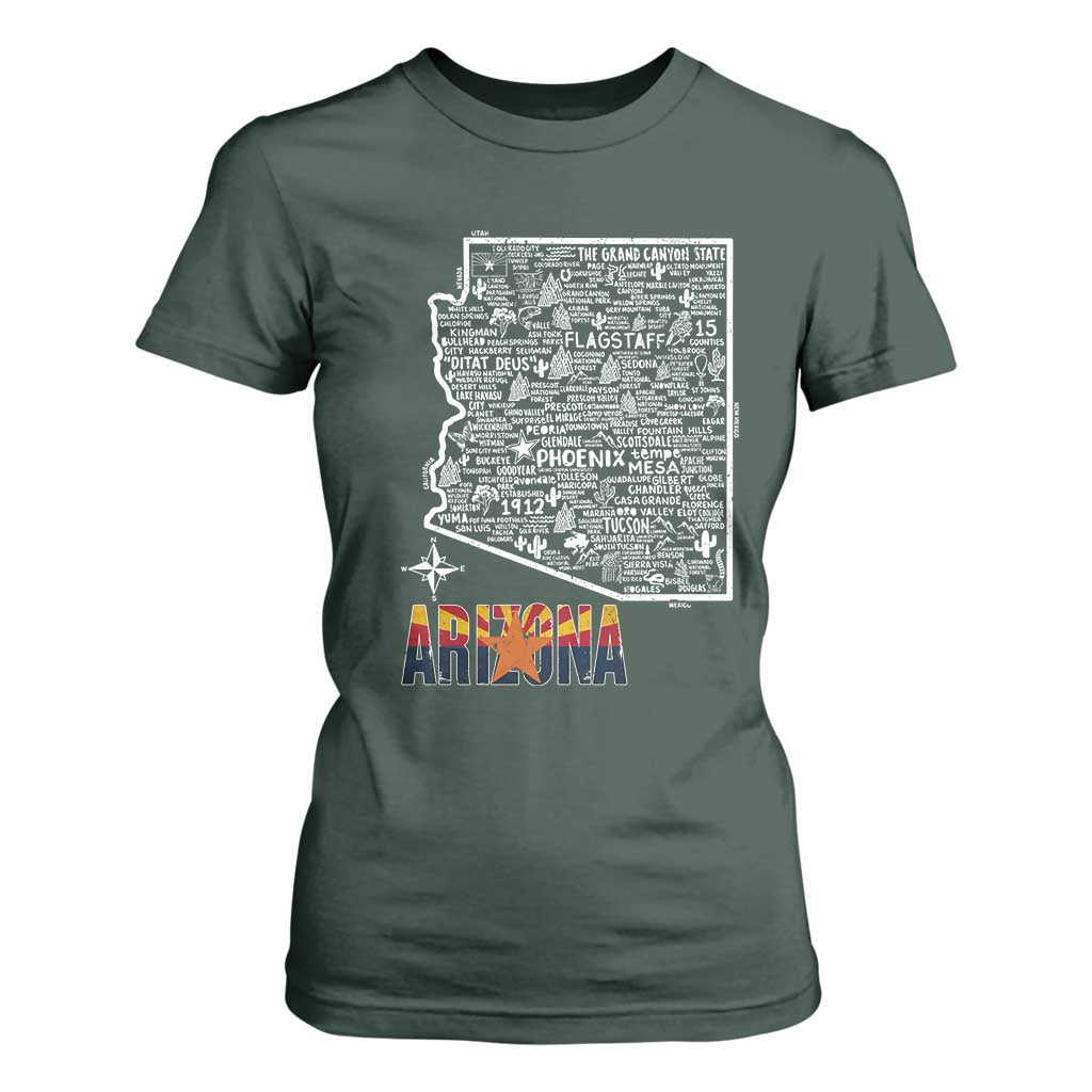 Arizona Map Phoenix Sedona Tucson Southwest Travel T Shirt For Women