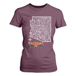 Arizona Map Phoenix Sedona Tucson Southwest Travel T Shirt For Women