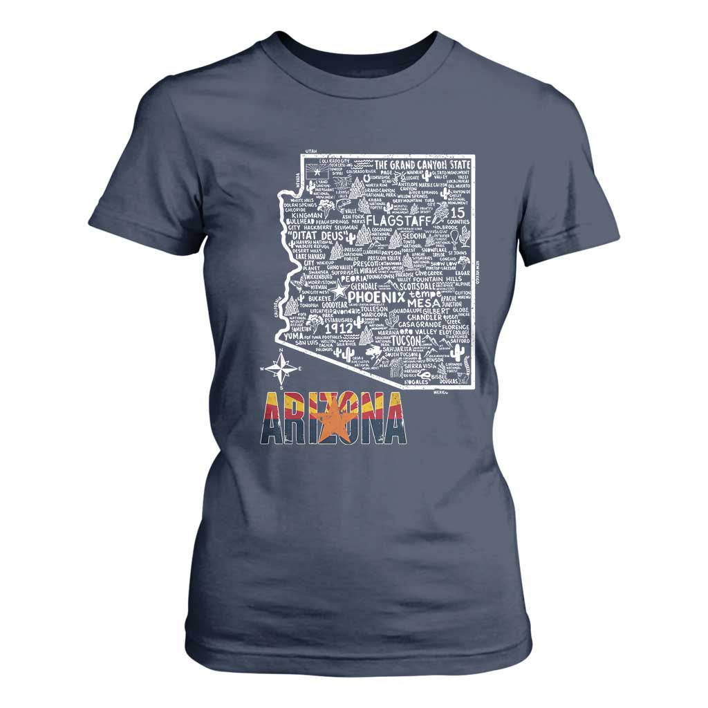 Arizona Map Phoenix Sedona Tucson Southwest Travel T Shirt For Women