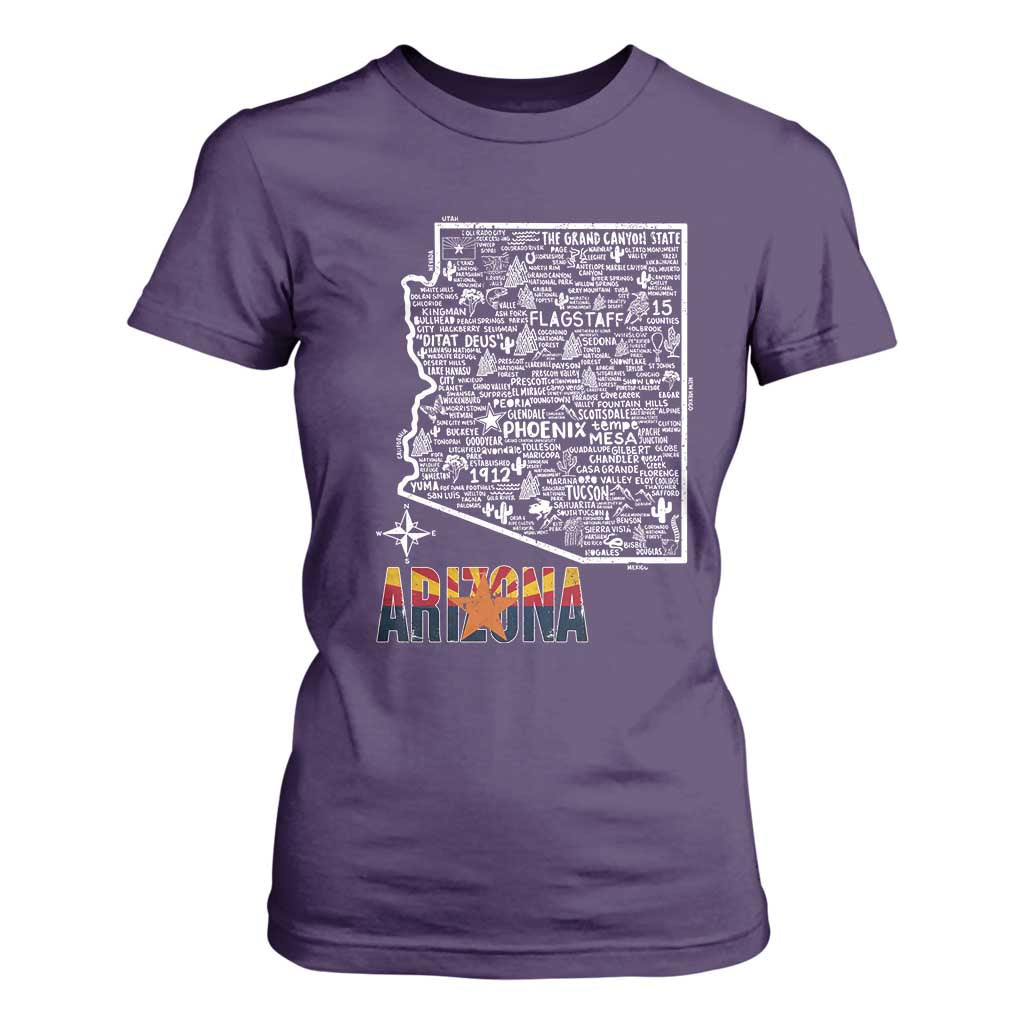Arizona Map Phoenix Sedona Tucson Southwest Travel T Shirt For Women