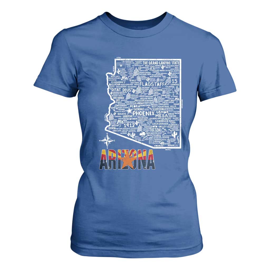 Arizona Map Phoenix Sedona Tucson Southwest Travel T Shirt For Women