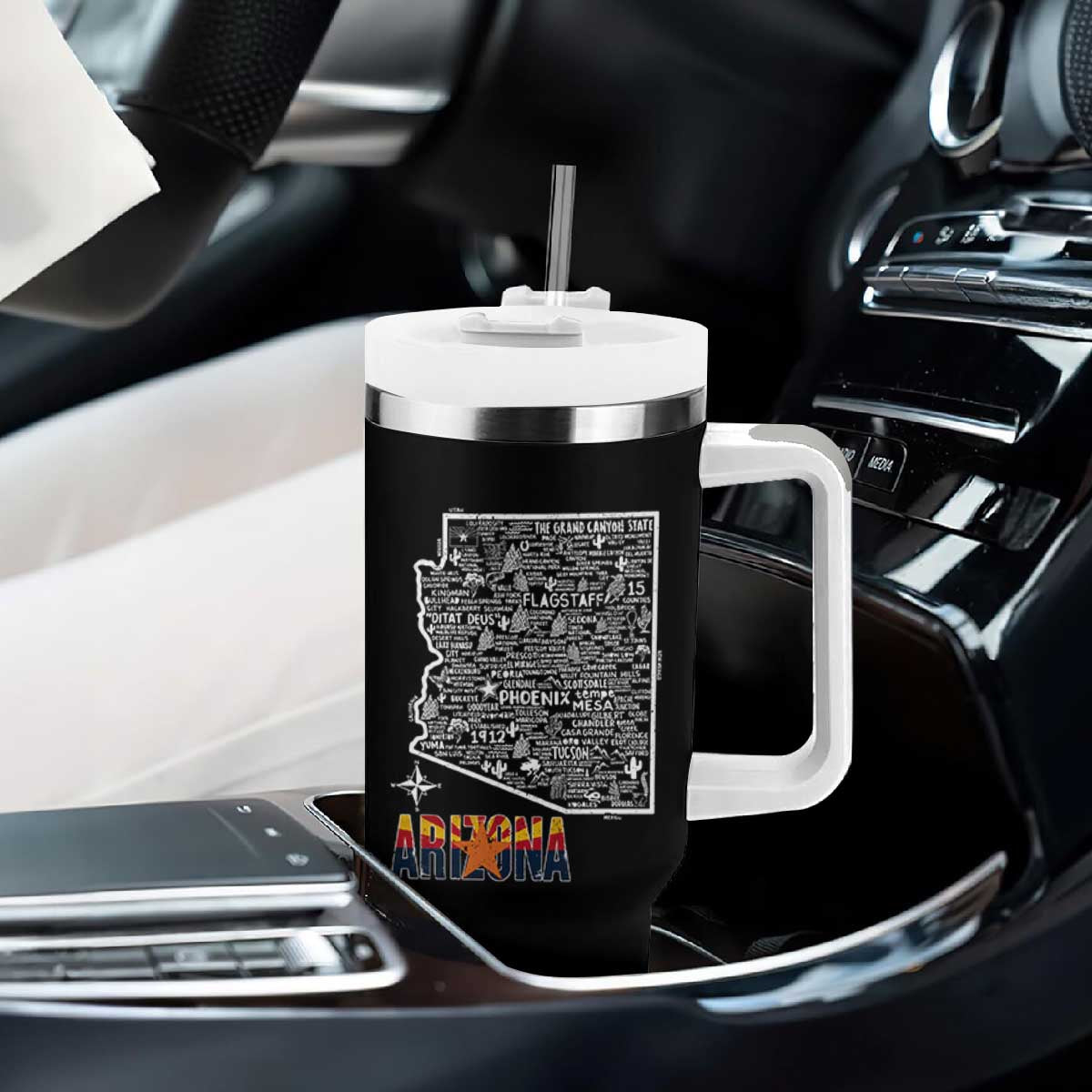 Arizona Map Phoenix Sedona Tucson Southwest Travel Tumbler With Handle