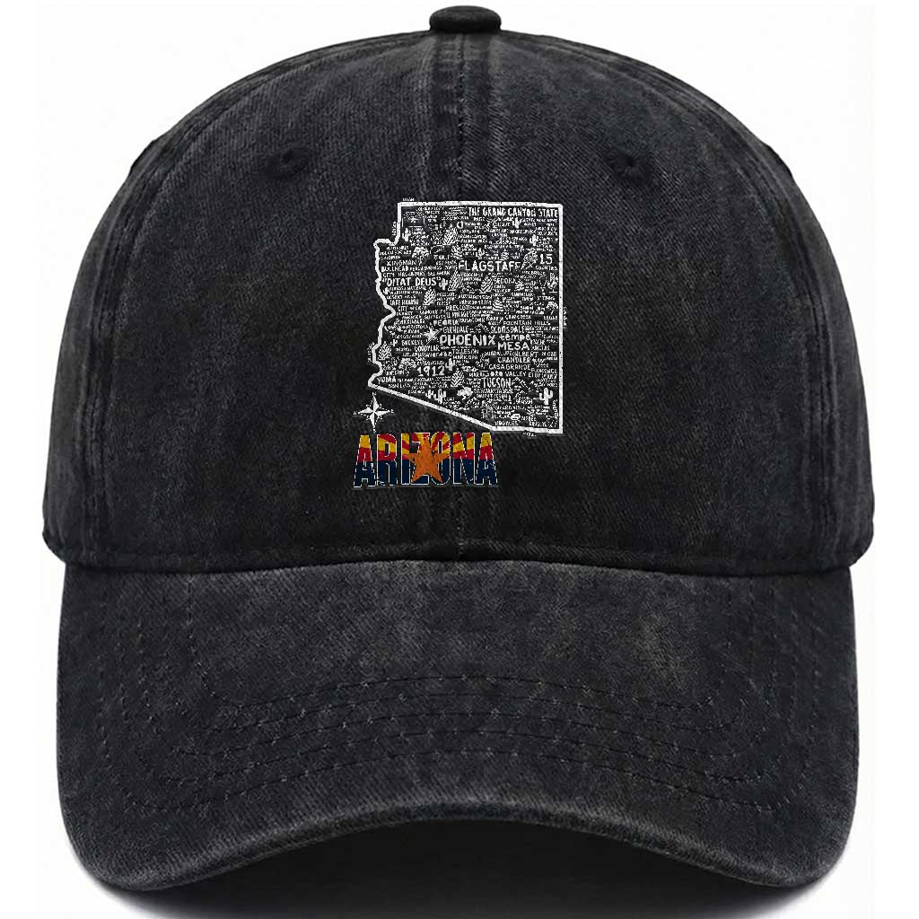 Arizona Map Phoenix Sedona Tucson Southwest Travel Washed Cotton Baseball Cap TS14 Print Your Wear
