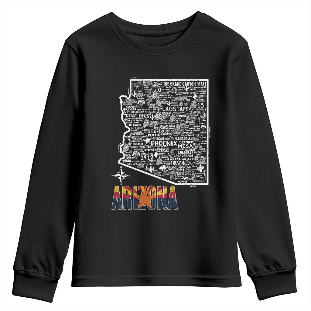 Arizona Map Phoenix Sedona Tucson Southwest Travel Youth Sweatshirt