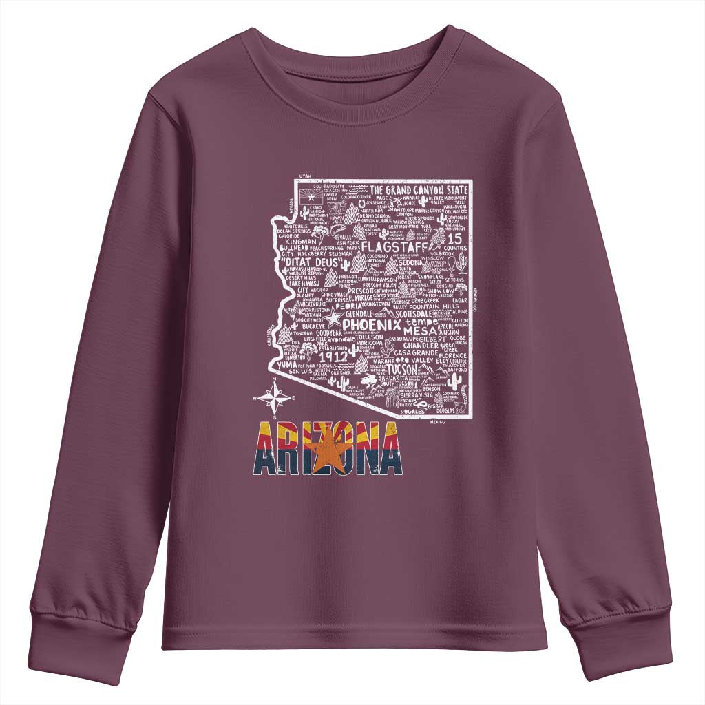Arizona Map Phoenix Sedona Tucson Southwest Travel Youth Sweatshirt