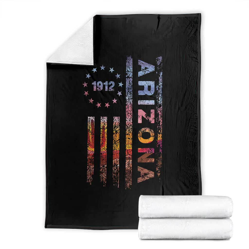 Arizona American Flag Pride Cactus Landscape Established 1912 Throw Blanket TS14 Black Print Your Wear