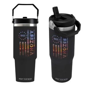 Arizona American Flag Pride Cactus Landscape Established 1912 Flip Straw Tumbler