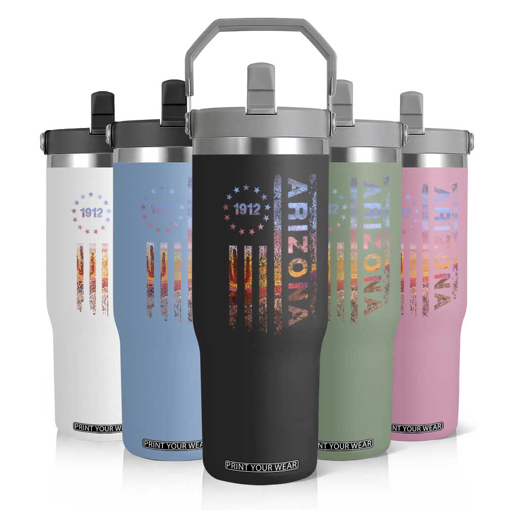 Arizona American Flag Pride Cactus Landscape Established 1912 Flip Straw Tumbler