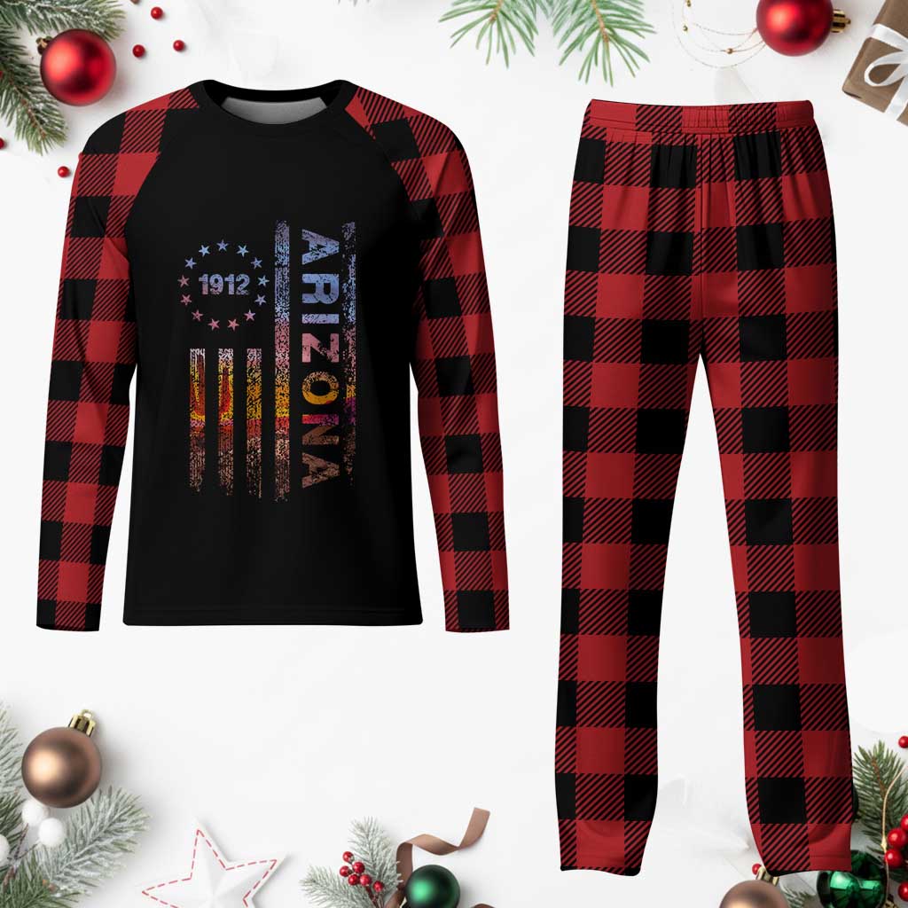 Arizona American Flag Pride Cactus Landscape Established 1912 Plaid Pajama Set TS14 Buffalo Plaid Print Your Wear