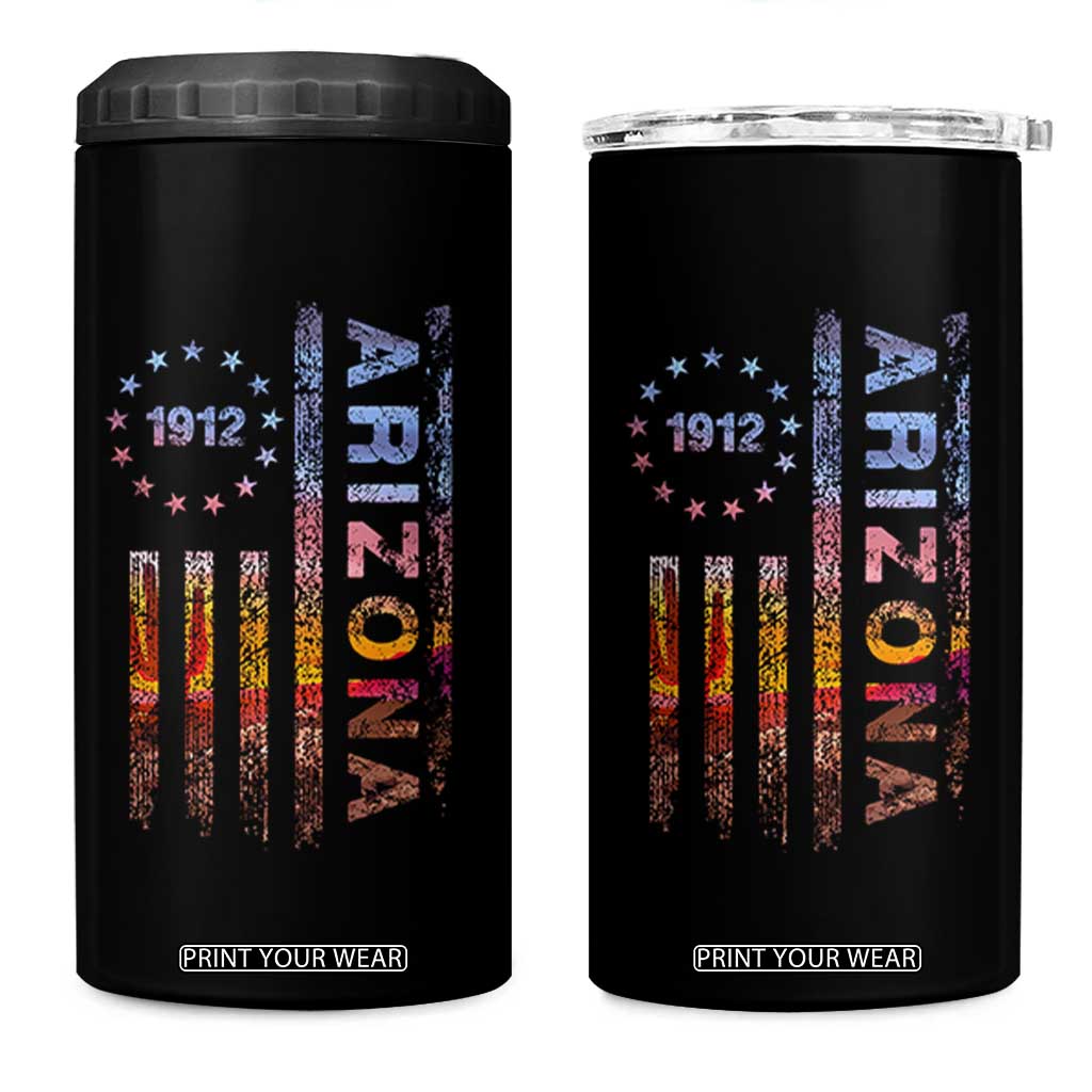 Arizona American Flag Pride Cactus Landscape Established 1912 4 in 1 Can Cooler Tumbler TS14 One Size: 16 oz Black Print Your Wear
