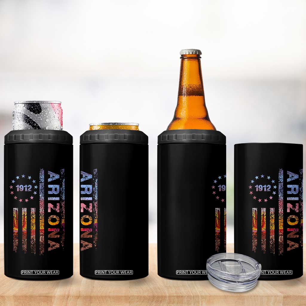 Arizona American Flag Pride Cactus Landscape Established 1912 4 in 1 Can Cooler Tumbler