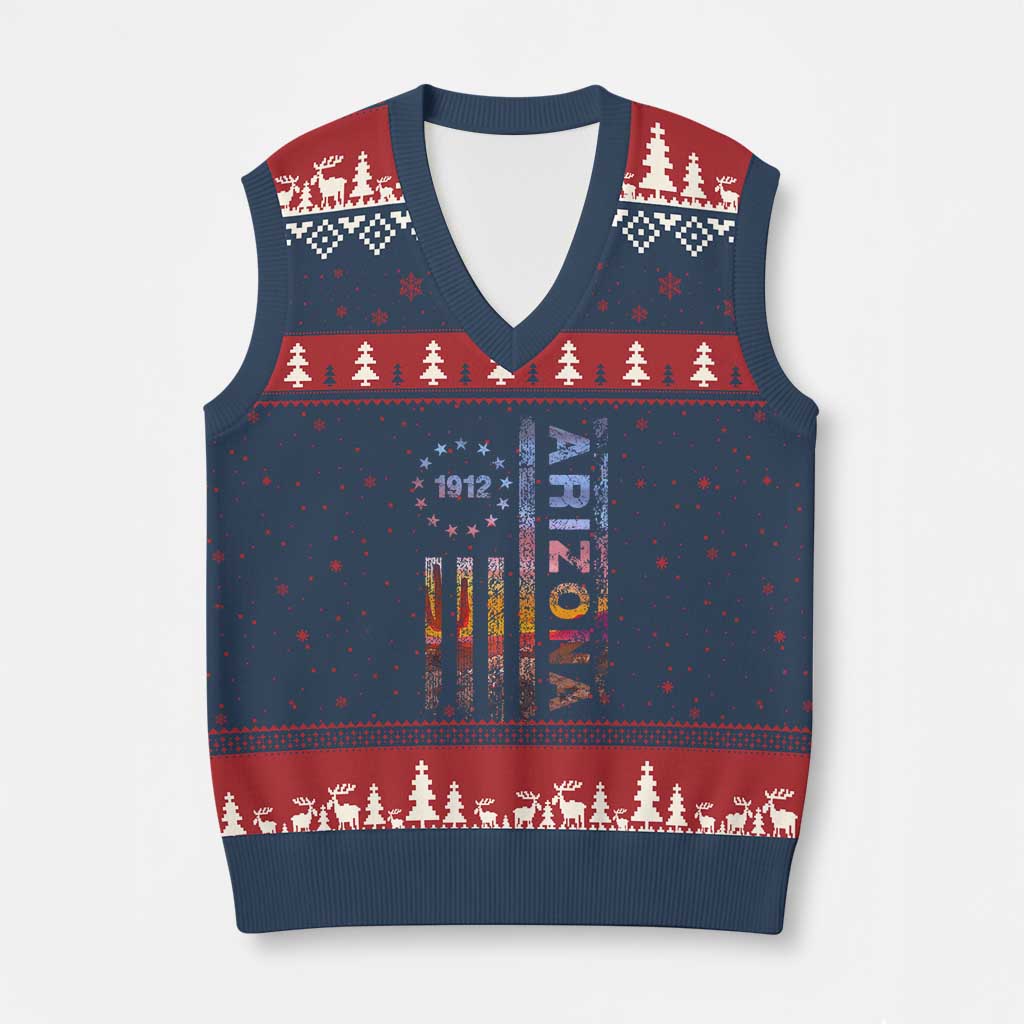 Arizona American Flag Pride Cactus Landscape Established 1912 V-Neck Knit Sweater Vest TS14 Navy Red Print Your Wear