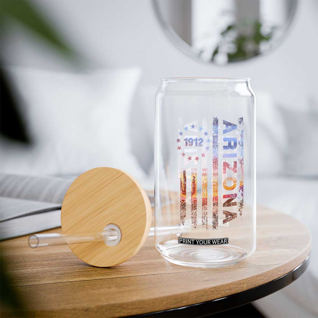Arizona American Flag Pride Cactus Landscape Established 1912 Glass Can