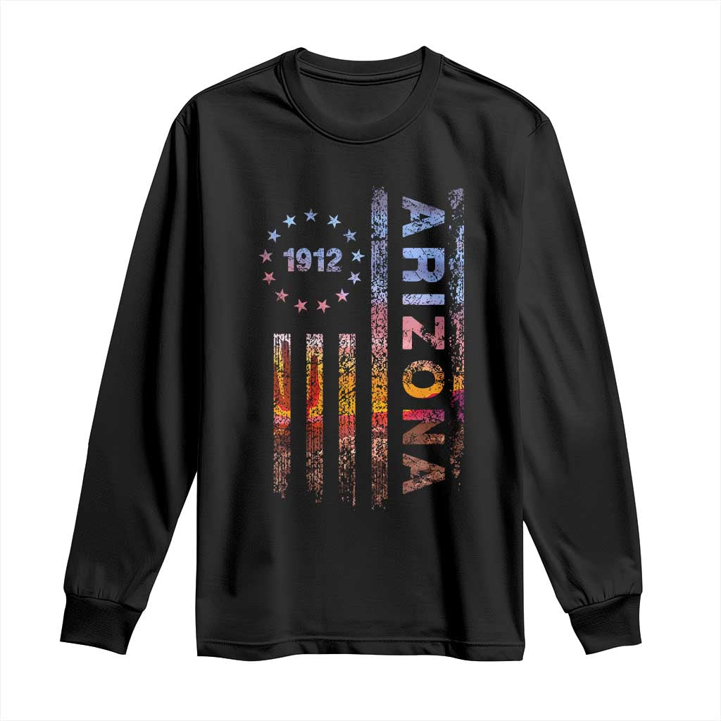 Arizona American Flag Pride Cactus Landscape Established 1912 Long Sleeve Shirt