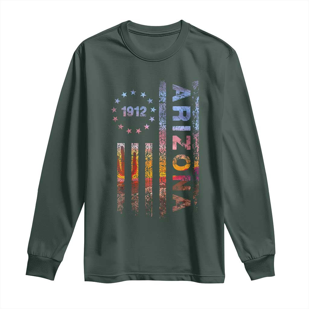 Arizona American Flag Pride Cactus Landscape Established 1912 Long Sleeve Shirt