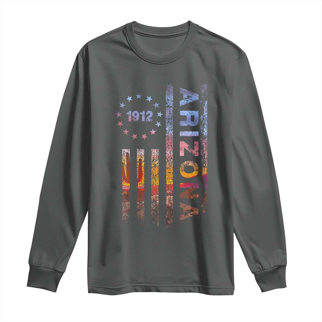 Arizona American Flag Pride Cactus Landscape Established 1912 Long Sleeve Shirt
