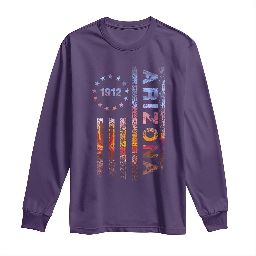 Arizona American Flag Pride Cactus Landscape Established 1912 Long Sleeve Shirt