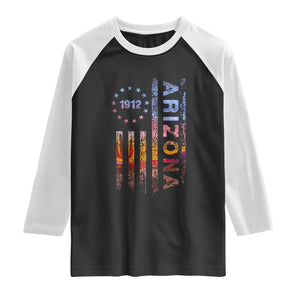 Arizona American Flag Pride Cactus Landscape Established 1912 Raglan Shirt
