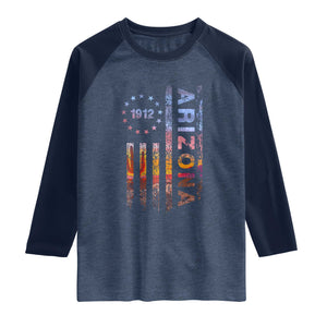 Arizona American Flag Pride Cactus Landscape Established 1912 Raglan Shirt