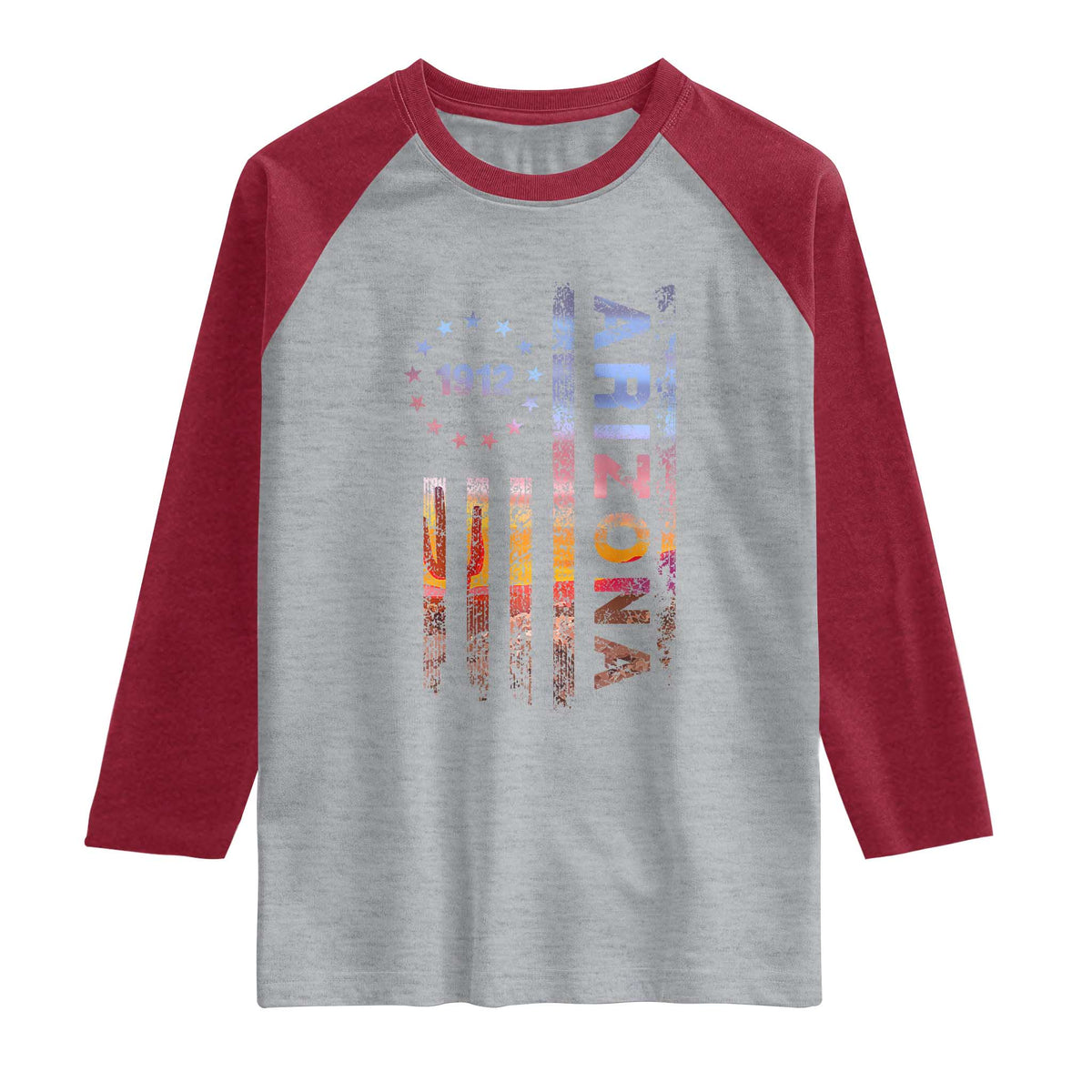 Arizona American Flag Pride Cactus Landscape Established 1912 Raglan Shirt