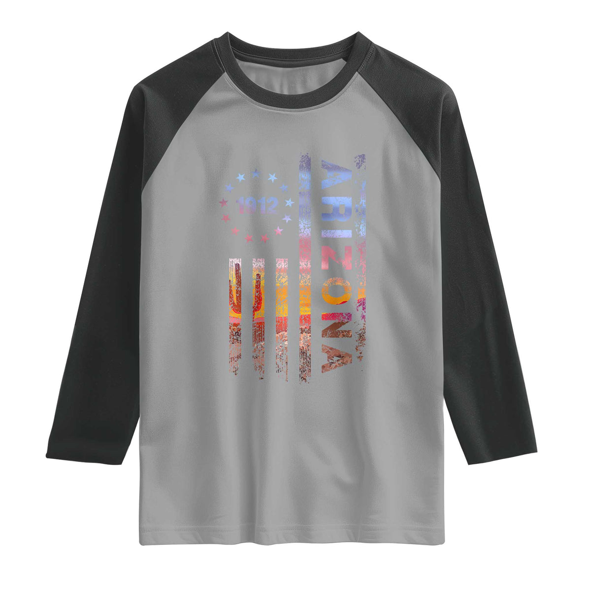 Arizona American Flag Pride Cactus Landscape Established 1912 Raglan Shirt