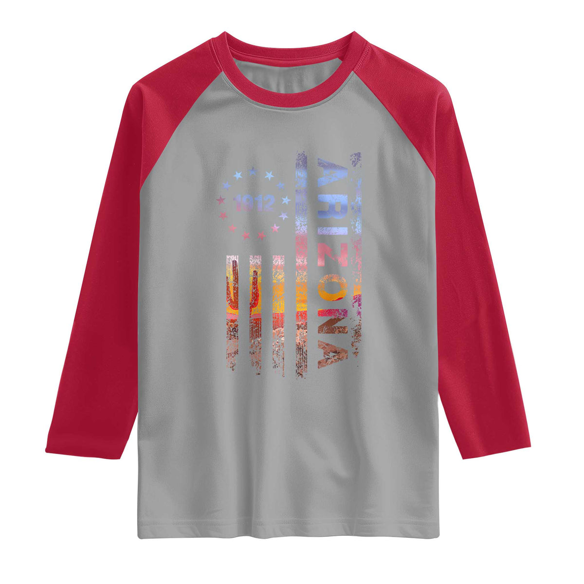 Arizona American Flag Pride Cactus Landscape Established 1912 Raglan Shirt