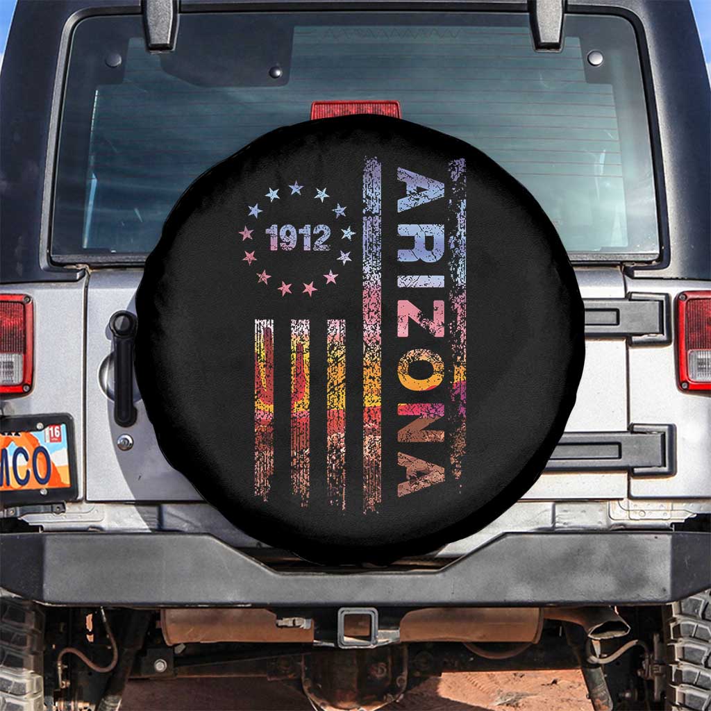 Arizona American Flag Pride Cactus Landscape Established 1912 Spare Tire Cover TS14 No hole Black Print Your Wear