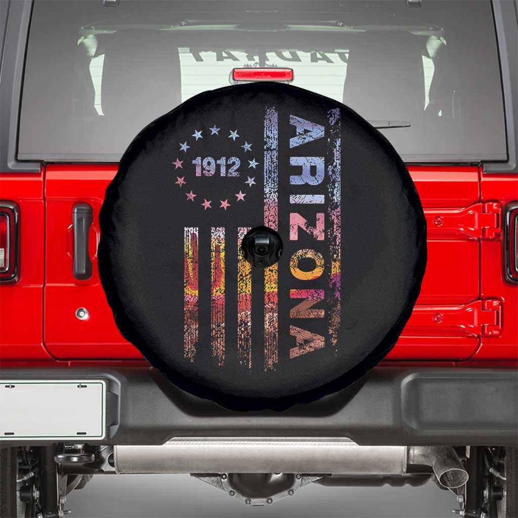 Arizona American Flag Pride Cactus Landscape Established 1912 Spare Tire Cover TS14 Black Print Your Wear