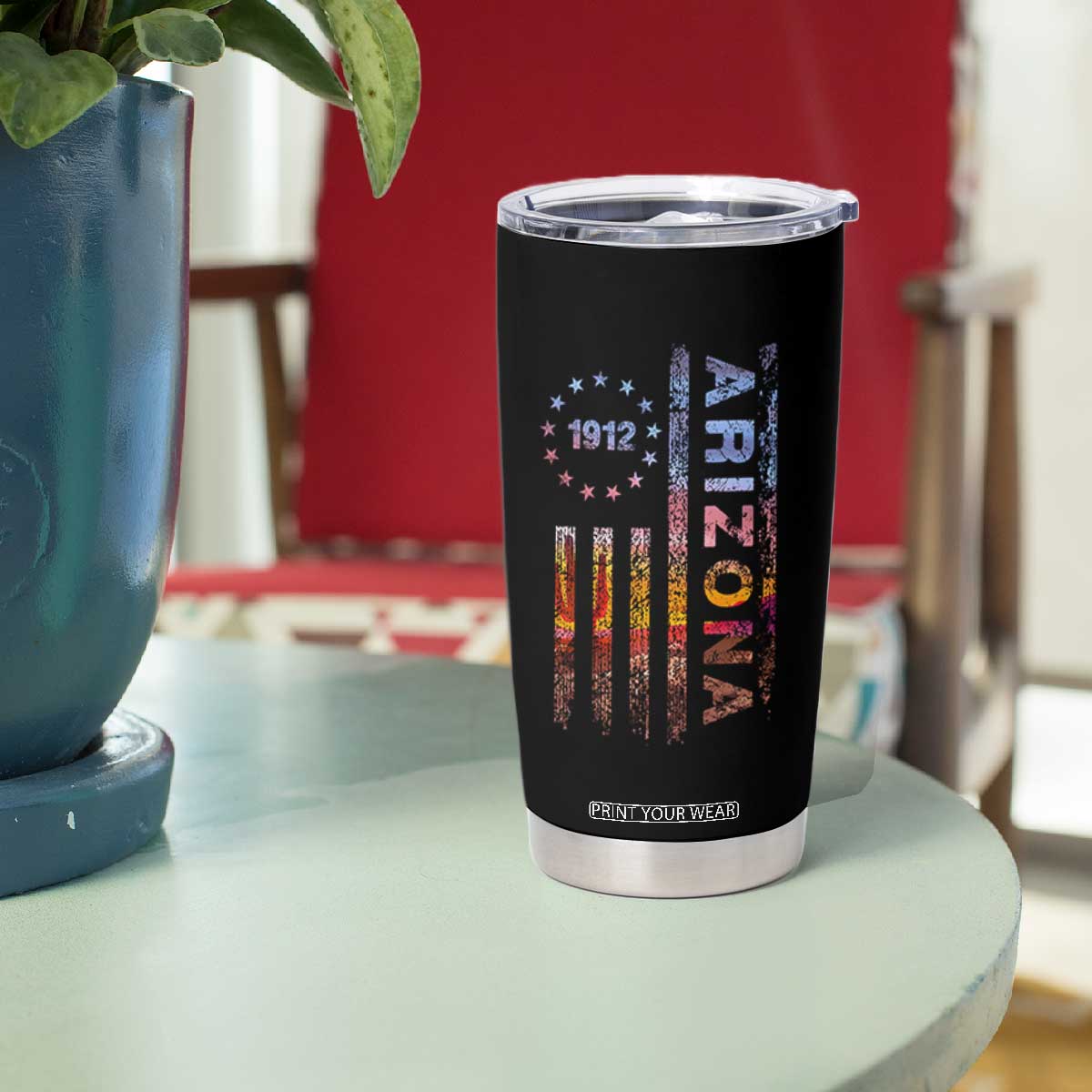 Arizona American Flag Pride Cactus Landscape Established 1912 Tumbler Cup