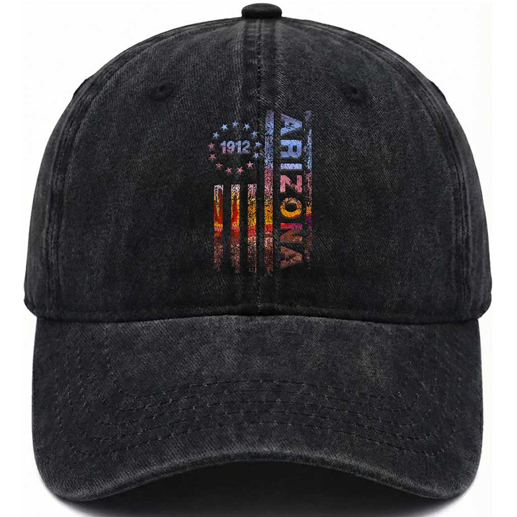 Arizona American Flag Pride Cactus Landscape Established 1912 Washed Cotton Baseball Cap TS14 Print Your Wear