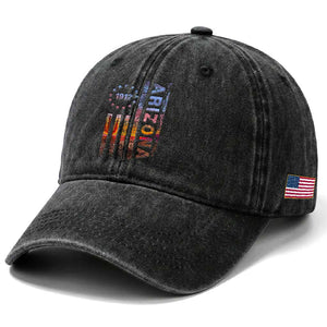 Arizona American Flag Pride Cactus Landscape Established 1912 Washed Cotton Baseball Cap