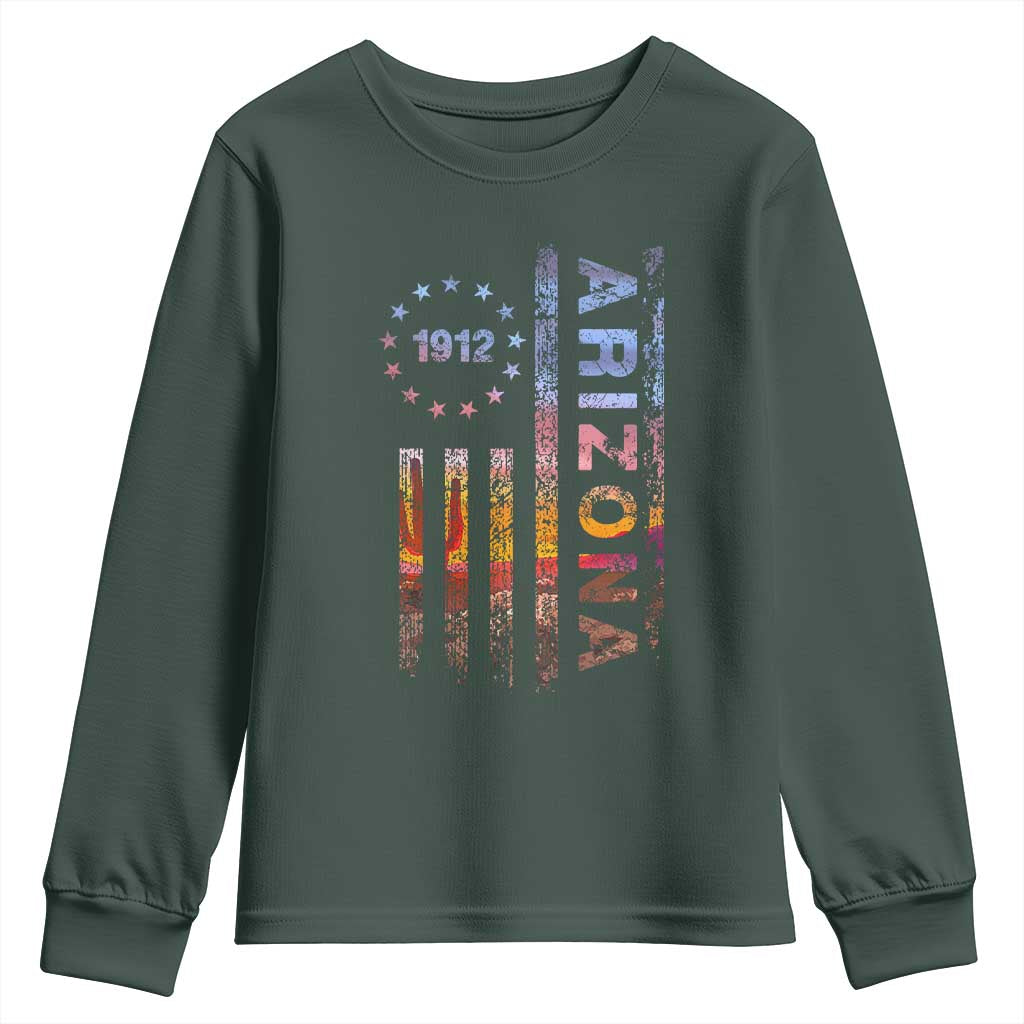 Arizona American Flag Pride Cactus Landscape Established 1912 Youth Sweatshirt