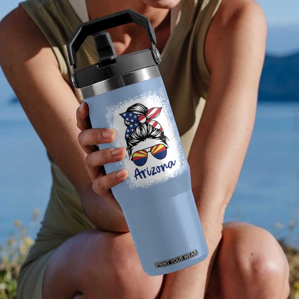 Arizona American Flag Messy Bun Pride Flip Straw Tumbler