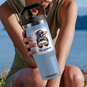 Arizona American Flag Messy Bun Pride Flip Straw Tumbler