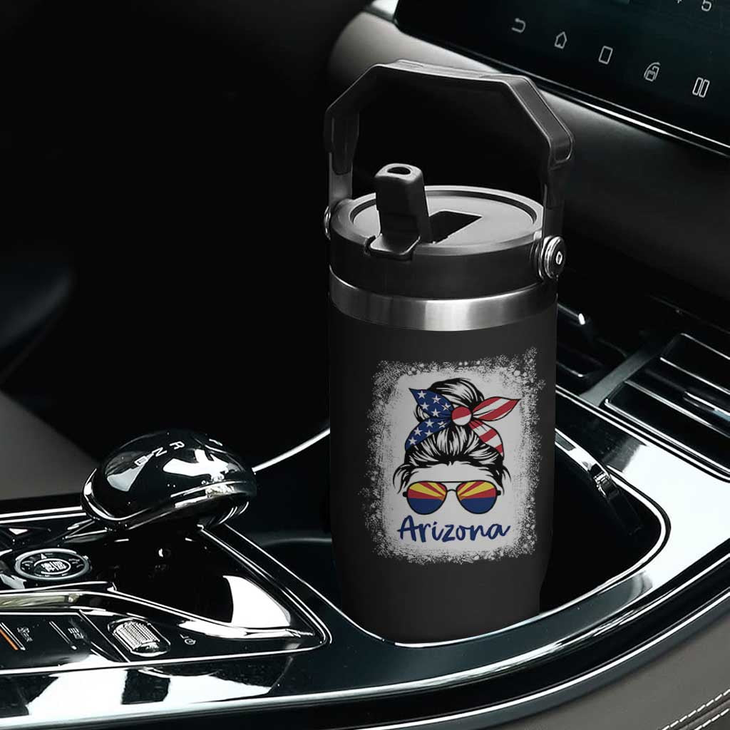 Arizona American Flag Messy Bun Pride Flip Straw Tumbler