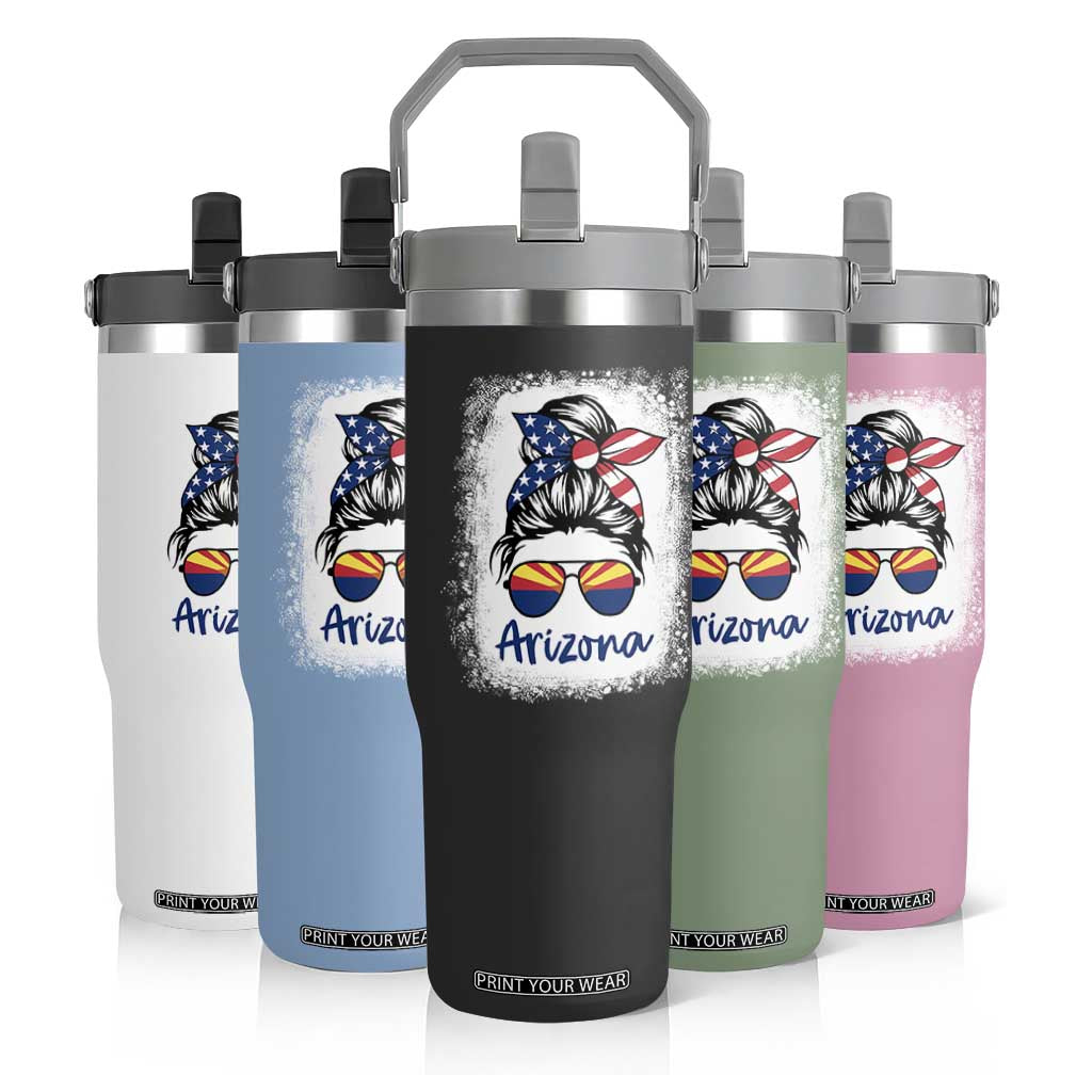 Arizona American Flag Messy Bun Pride Flip Straw Tumbler