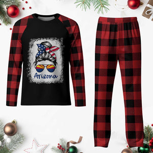Arizona American Flag Messy Bun Pride Plaid Pajama Set