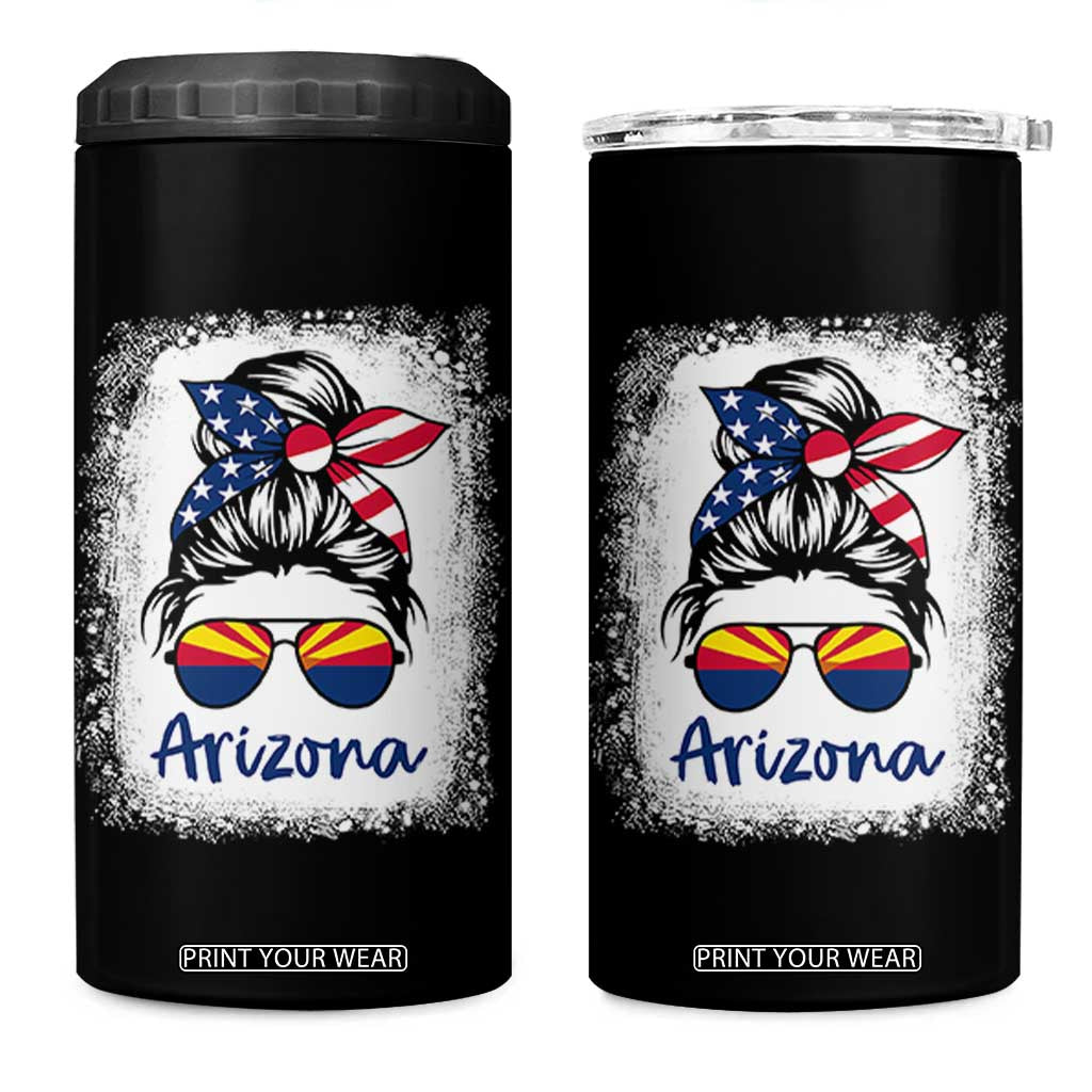 Arizona American Flag Messy Bun Pride 4 in 1 Can Cooler Tumbler TS14 One Size: 16 oz Black Print Your Wear
