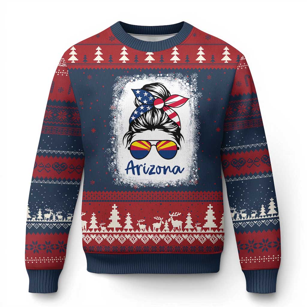 Arizona American Flag Messy Bun Pride Ugly Christmas Sweater
