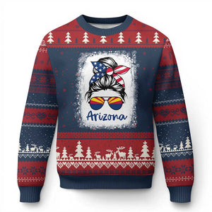 Arizona American Flag Messy Bun Pride Ugly Christmas Sweater