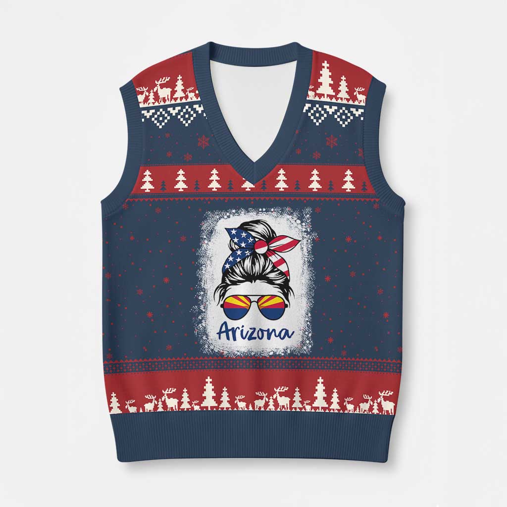 Arizona American Flag Messy Bun Pride V-Neck Knit Sweater Vest TS14 Navy Red Print Your Wear