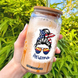 Arizona American Flag Messy Bun Pride Glass Can