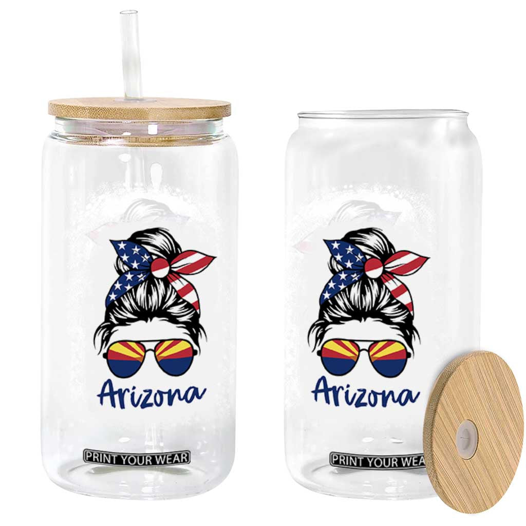 Arizona American Flag Messy Bun Pride Glass Can