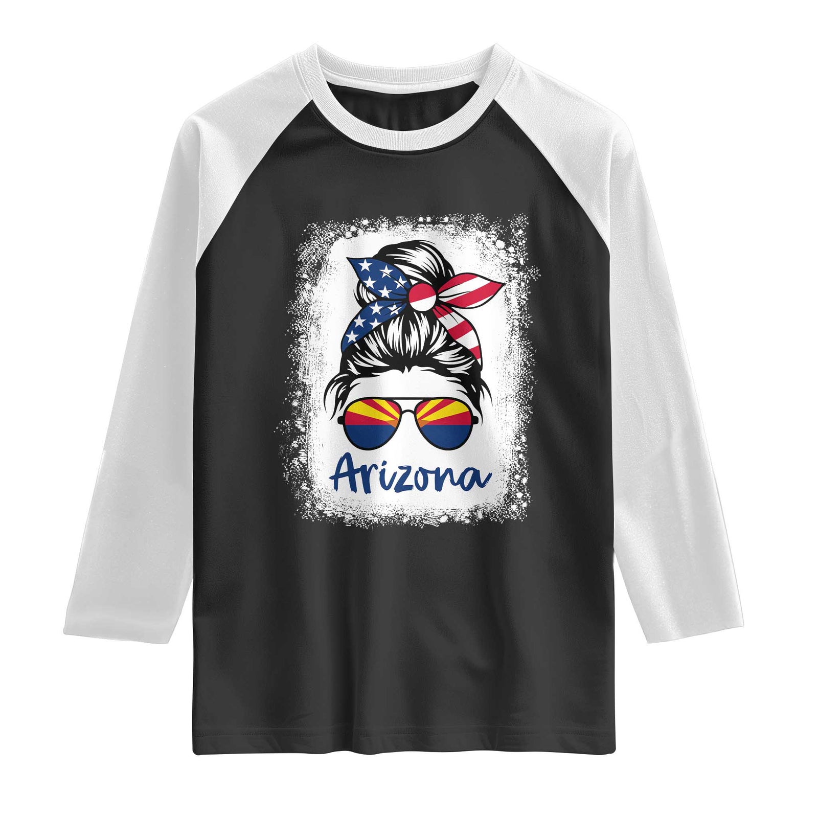 Arizona American Flag Messy Bun Pride Raglan Shirt TS14 Black White Print Your Wear