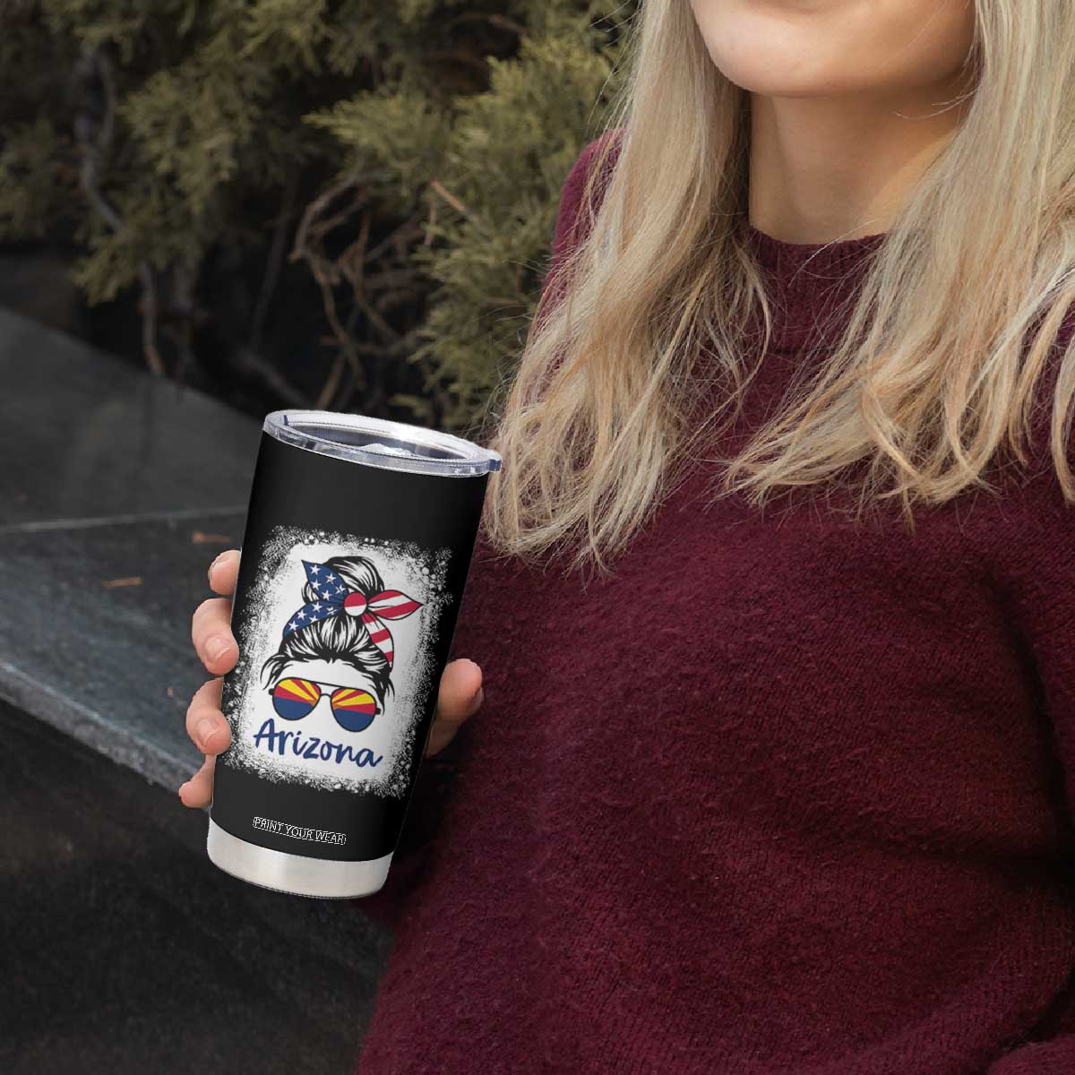 Arizona American Flag Messy Bun Pride Tumbler Cup